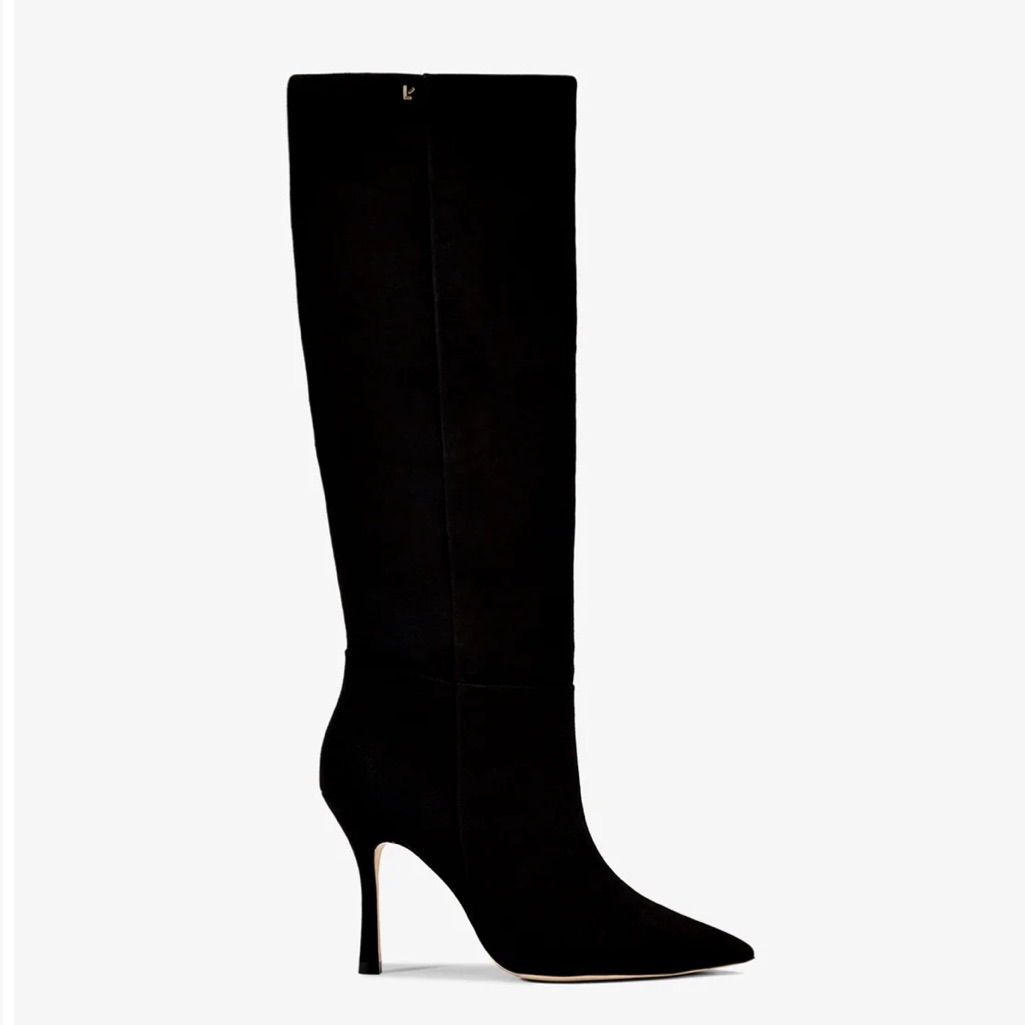 Larroude Suede Black Heeled Knee-High Boots